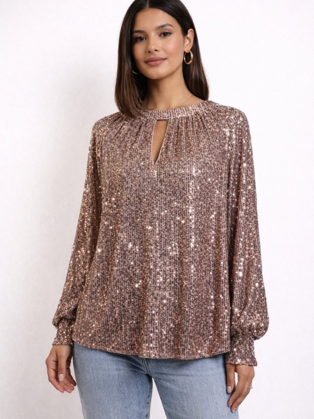 NWT Vince Camuto Rose Gold Sequin Blouse Size M